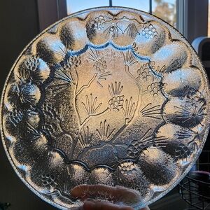 Clear Glass Ponderosa Pine Cone Pattern Deviled Egg Dish Plate